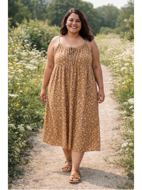 Old Navy Dresses & Skirts - Old Navy 2X Floral Maxi Dress Boho Mustard Yellow Flowy Cami Plus Size